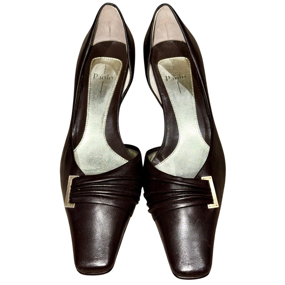 LINEA PAOLO Brown Leather D'Orsay Square Toe Pumps Y2K | Women's 7.5